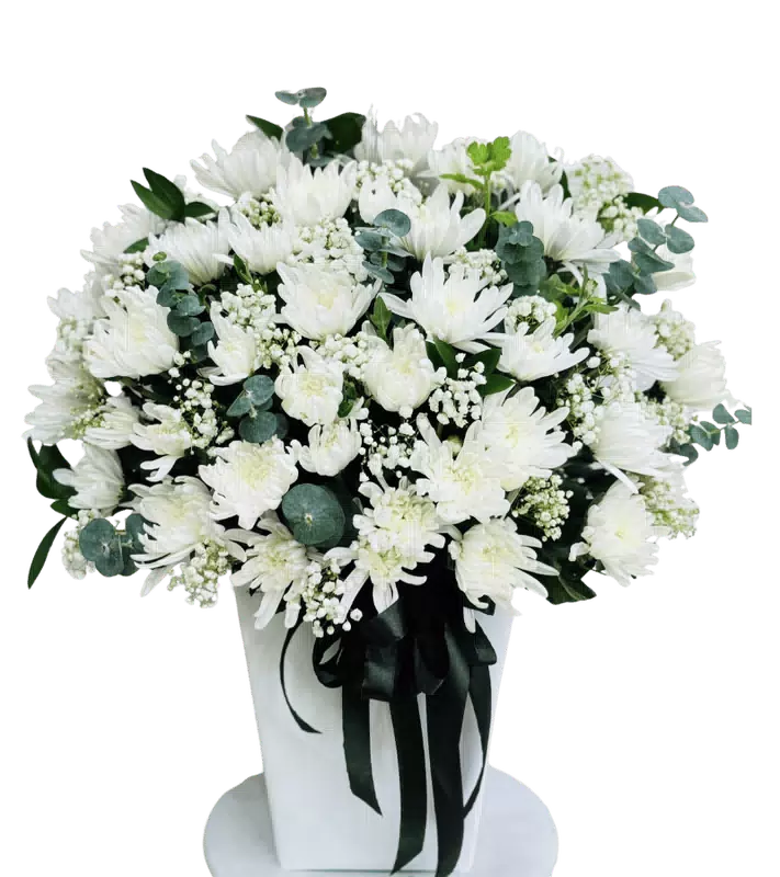 Bình Hoa Chia Buồn Ly Trắng Cúc Trắng 1 Tầng