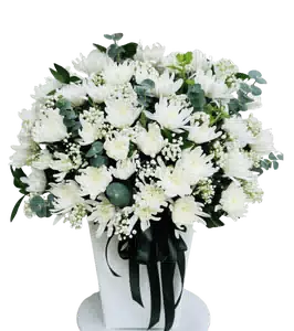 Bình Hoa Chia Buồn Ly Trắng Cúc Trắng 1 Tầng