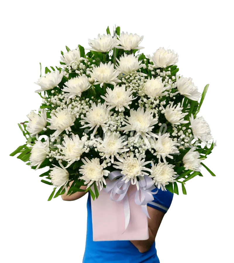 Giỏ Hoa Viếng Cúc Trắng Đơn Sắc