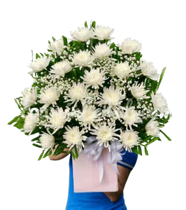 Giỏ Hoa Viếng Cúc Trắng Đơn Sắc