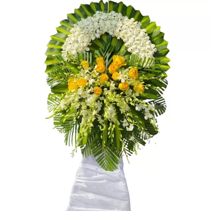 Hoa tang lễ 1 tầng vàng