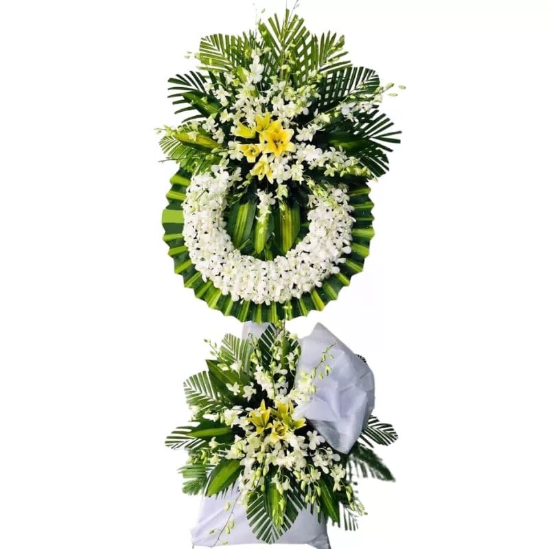 Hoa tang lễ 2 tầng giá rẻ - mẫu 2
