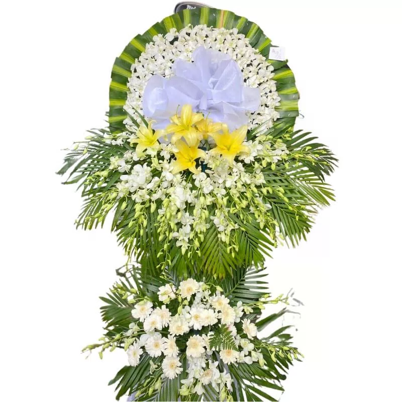 Hoa tang lễ 2 tầng kính viếng hương hồng