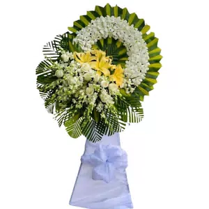 Hoa tang lễ ly vàng + hồng trắng