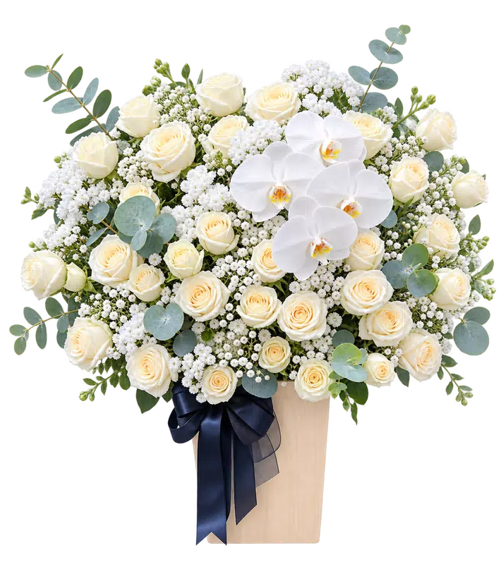 Hộp Hoa Kính Viếng Hồng Trắng Lan Trắng