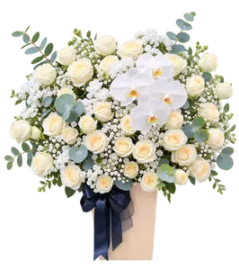 Hộp Hoa Kính Viếng Hồng Trắng Lan Trắng