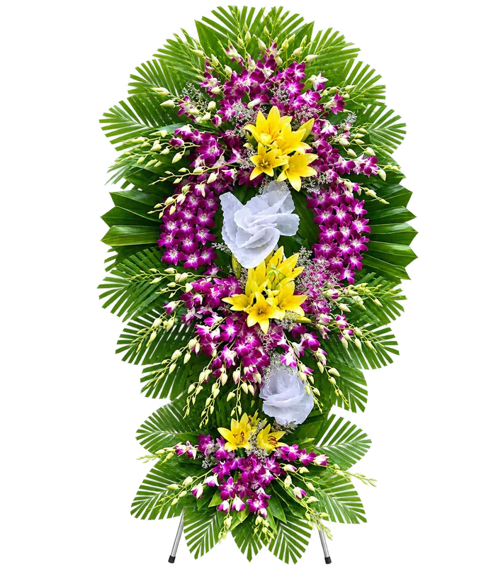 Kệ Hoa Chia Buồn Tím Hồng Bố Cục Cân Xứng
