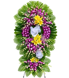 Kệ Hoa Chia Buồn Tím Hồng Bố Cục Cân Xứng