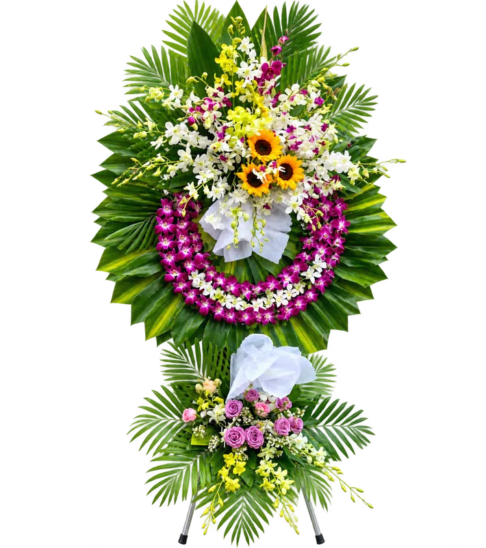 Kệ Hoa Chia Buồn Tím Hồng Bố Cục Nhẹ Nhàng