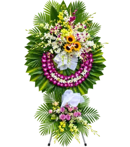 Kệ Hoa Chia Buồn Tím Hồng Bố Cục Nhẹ Nhàng