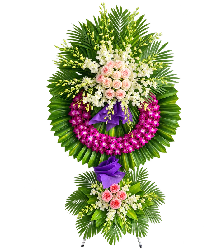 Kệ Hoa Chia Buồn Tím Hồng Bố Cục Trang Nghiêm
