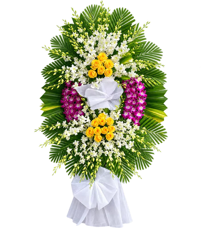 Kệ Hoa Chia Buồn Tím Hồng Dáng Đứng Cân Đối