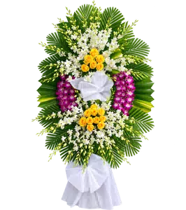 Kệ Hoa Chia Buồn Tím Hồng Dáng Đứng Cân Đối