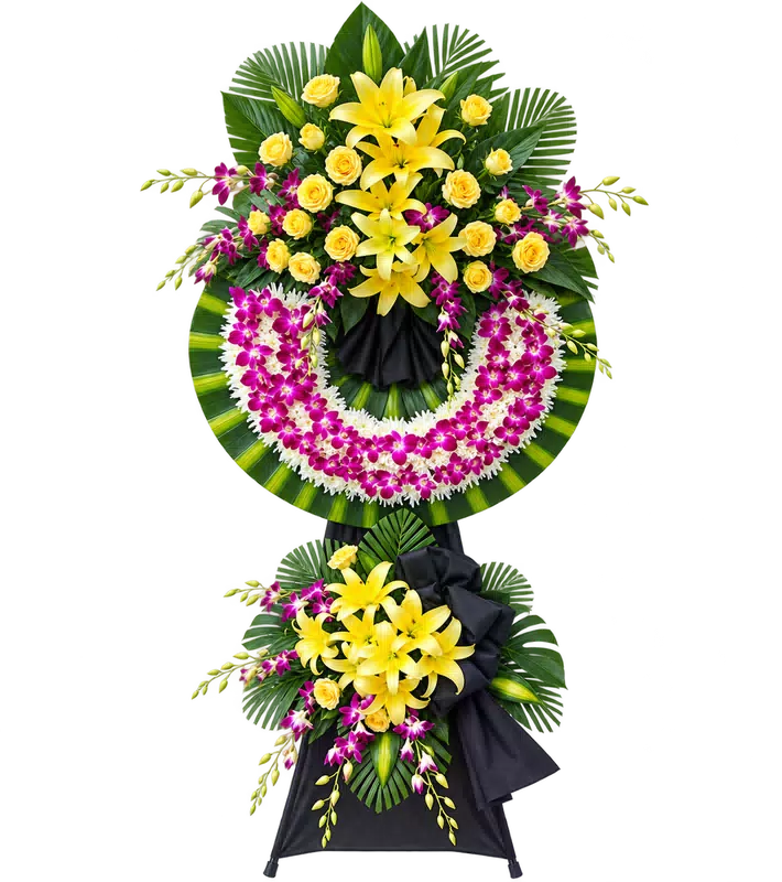 Kệ Hoa Chia Buồn Tím Hồng Dáng Hoa Tiết Chế