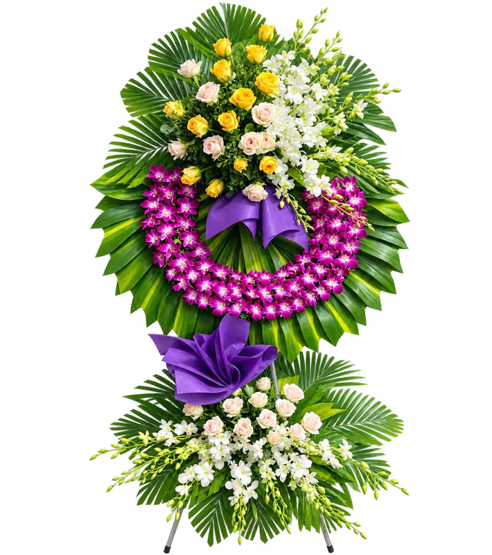 Kệ Hoa Chia Buồn Tím Hồng Dáng Hoa Tôn Nghiêm
