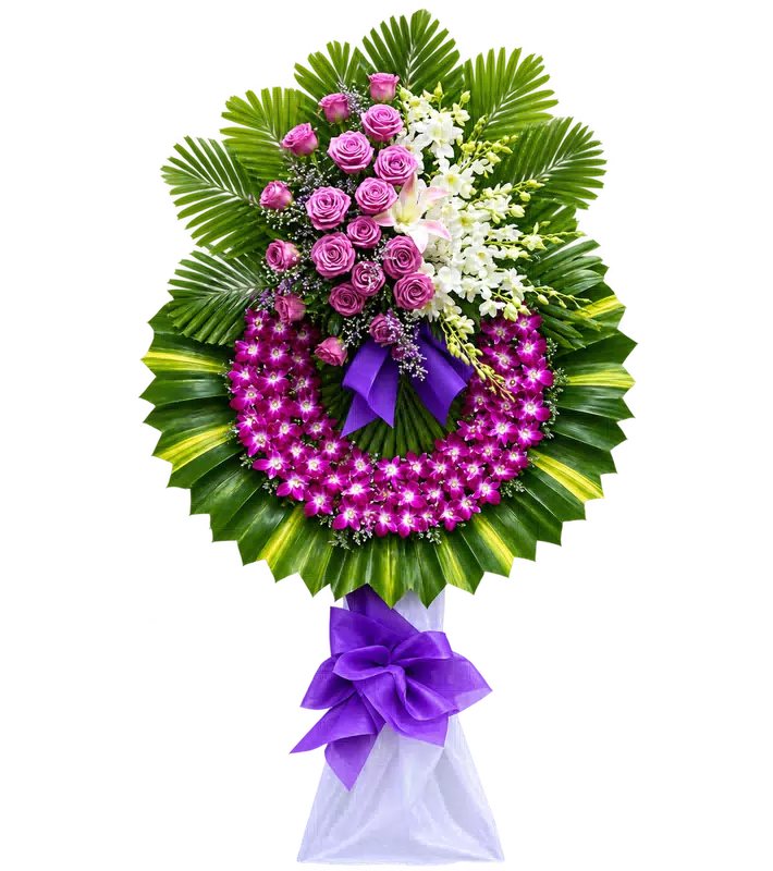 Kệ Hoa Chia Buồn Tím Hồng Kết Hoa Hài Hòa