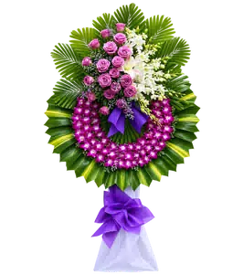 Kệ Hoa Chia Buồn Tím Hồng Kết Hoa Hài Hòa