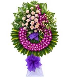 Kệ Hoa Chia Buồn Tím Hồng Kết Hoa Tinh Gọn
