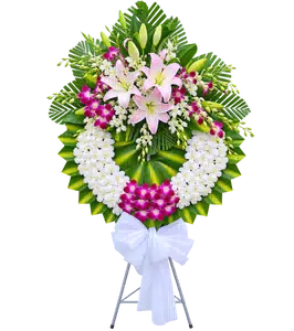 Kệ Hoa Chia Buồn Tím Hồng Tạo Hình Cân Đối