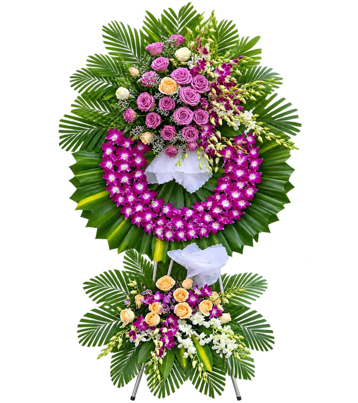 Kệ Hoa Chia Buồn Tím Hồng Thiết Kế Trang Trọng