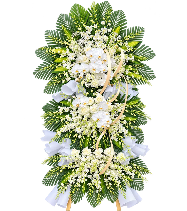 Kệ Hoa Chia Buồn Trắng Xanh Bố Cục Thanh Nhã
