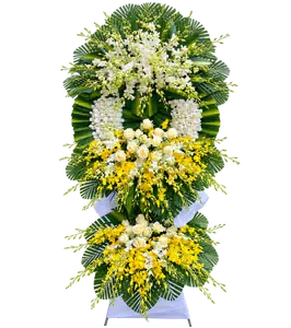 Kệ Hoa Chia Buồn Trắng Xanh Bố Cục Trầm Tĩnh