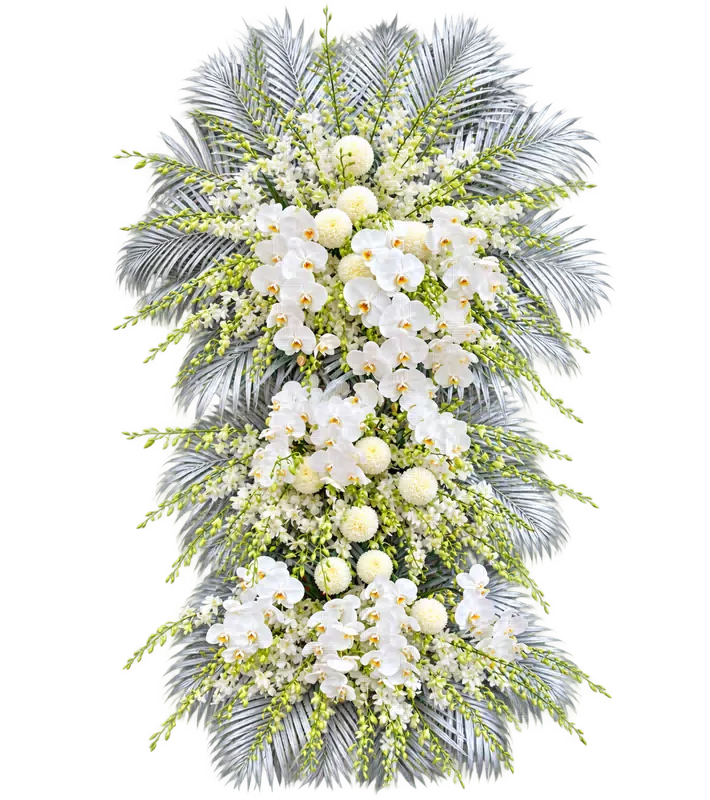 Kệ Hoa Chia Buồn Trắng Xanh Bố Cục Trang Nghiêm