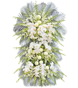 Kệ Hoa Chia Buồn Trắng Xanh Bố Cục Trang Nghiêm