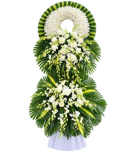 Kệ Hoa Chia Buồn Trắng Xanh Bố Cục Trang Trọng