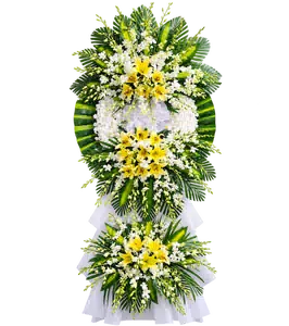 Kệ Hoa Chia Buồn Trắng Xanh Bố Trí Cân Đối