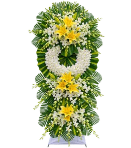 Kệ Hoa Chia Buồn Trắng Xanh Bố Trí Hài Hòa