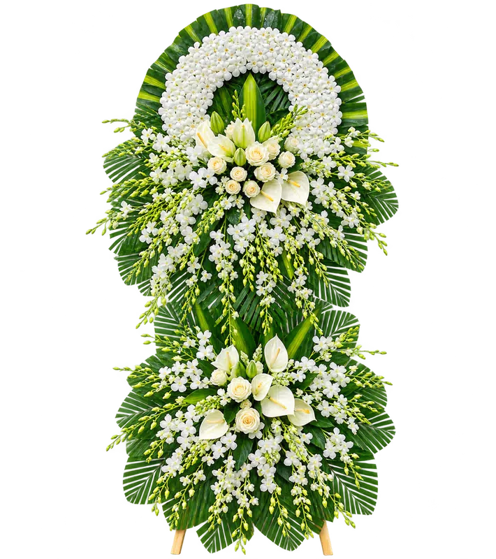 Kệ Hoa Chia Buồn Trắng Xanh Bố Trí Trang Nghiêm