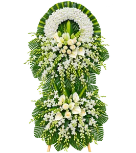 Kệ Hoa Chia Buồn Trắng Xanh Bố Trí Trang Nghiêm