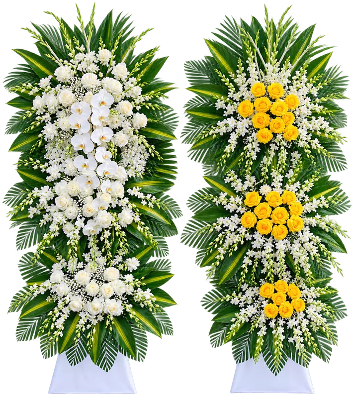 Kệ Hoa Chia Buồn Trắng Xanh Cách Sắp Hài Hòa