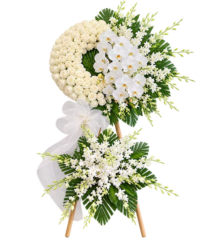 Kệ Hoa Chia Buồn Trắng Xanh Cách Sắp Tôn Nghiêm