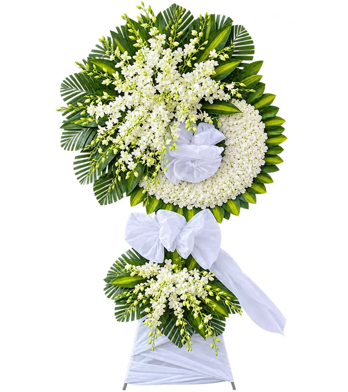 Kệ Hoa Chia Buồn Trắng Xanh Dáng Đứng Cân Đối