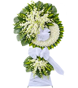 Kệ Hoa Chia Buồn Trắng Xanh Dáng Đứng Cân Đối