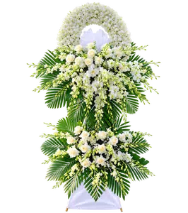 Kệ Hoa Chia Buồn Trắng Xanh Dáng Đứng Tinh Gọn