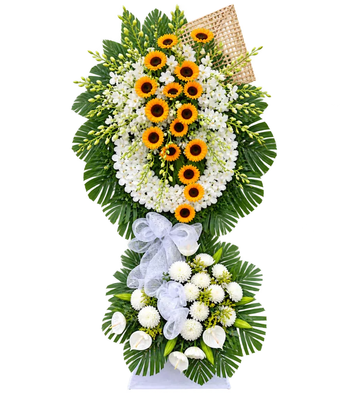 Kệ Hoa Chia Buồn Trắng Xanh Dáng Đứng Trang Trọng
