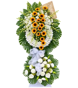Kệ Hoa Chia Buồn Trắng Xanh Dáng Đứng Trang Trọng
