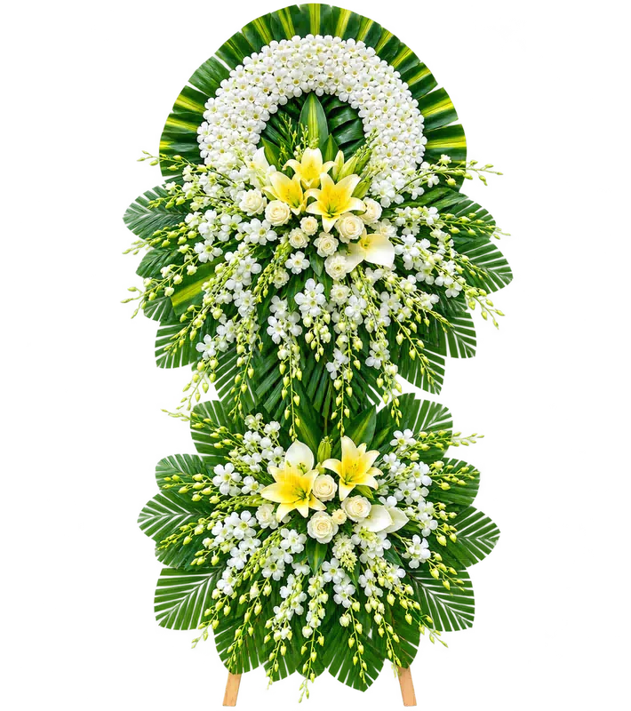 Kệ Hoa Chia Buồn Trắng Xanh Dáng Hoa Thanh Nhã