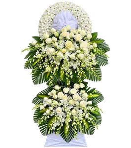 Kệ Hoa Chia Buồn Trắng Xanh Dáng Hoa Tiết Chế