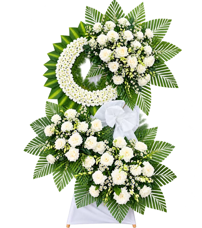 Kệ Hoa Chia Buồn Trắng Xanh Dáng Hoa Tôn Nghiêm