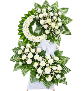 Kệ Hoa Chia Buồn Trắng Xanh Dáng Hoa Tôn Nghiêm