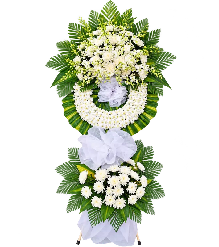 Kệ Hoa Chia Buồn Trắng Xanh Dáng Hoa Trang Nghiêm
