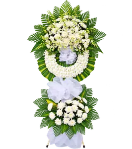 Kệ Hoa Chia Buồn Trắng Xanh Dáng Hoa Trang Nghiêm