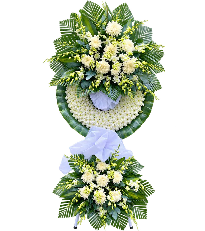 Kệ Hoa Chia Buồn Trắng Xanh Kết Hoa Chỉn Chu