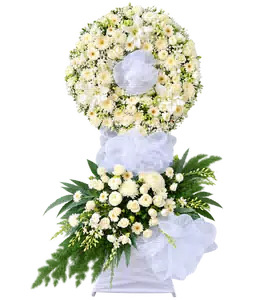 Kệ Hoa Chia Buồn Trắng Xanh Kết Hoa Hài Hòa