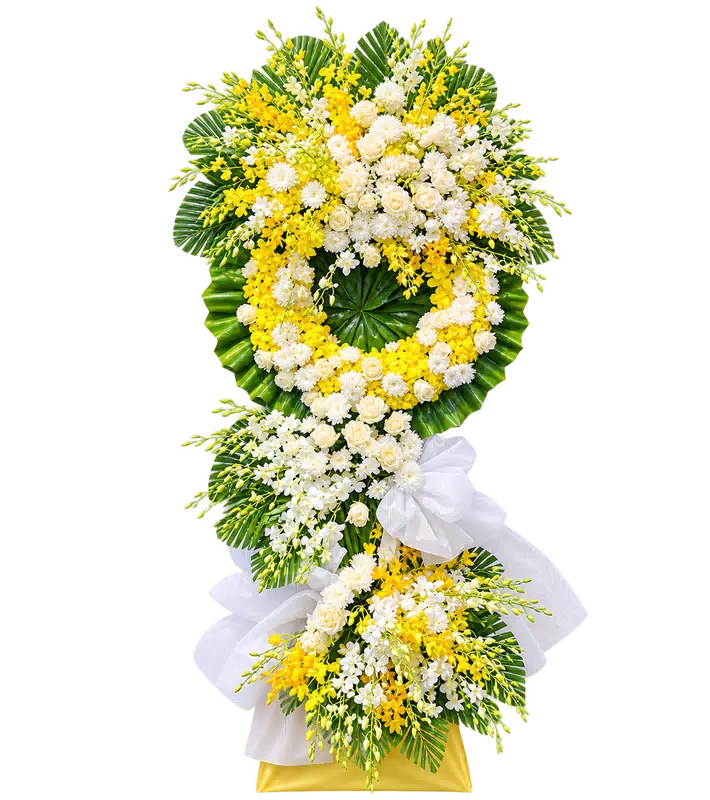 Kệ Hoa Chia Buồn Trắng Xanh Kết Hoa Tôn Nghiêm