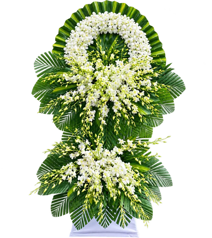 Kệ Hoa Chia Buồn Trắng Xanh Kết Hoa Trang Trọng